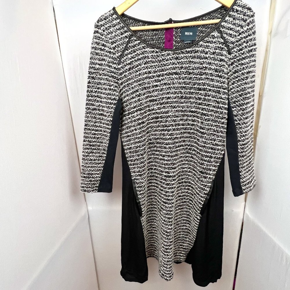 Maeve for Anthropologie Black and White Tweed Sweater Swing Dress‎ Size L